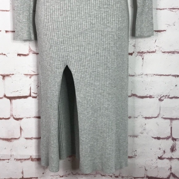H&M DIVIDED S Sweater Dress Ribbed Knit Grey Midi Bodycon High Slit Size Small - Picture 11 of 15